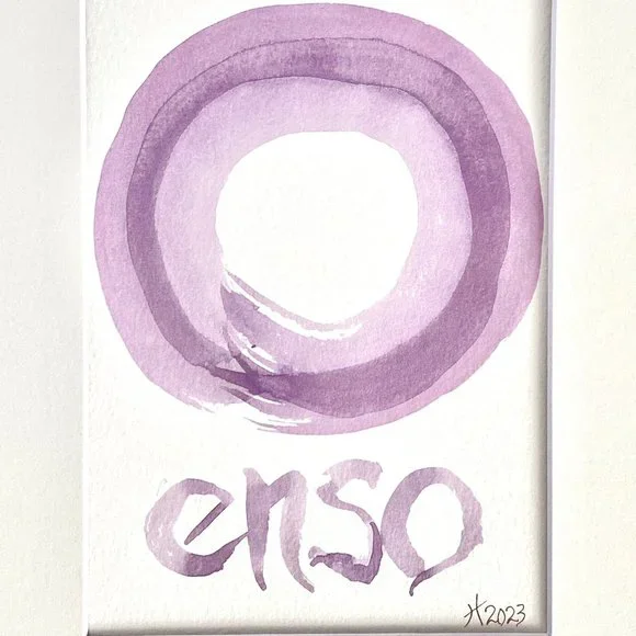 Purple Enso Play Original Handmade Watercolor Painting Cream Mat 8x10in